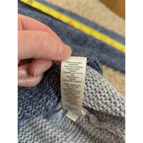 Chico's Whitney Pullover Sweater Light Dark Blue Asymmetrical Knit Crochet Sz L - Picture 10 of 10